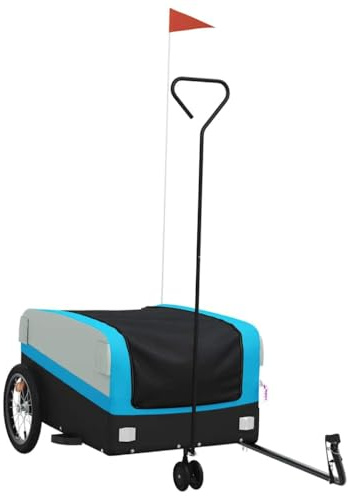 vidaXL Fahrradanhänger, Fahrrad Anhänger mit Sicherheitsflagge, Lastenanhänger für den Transport von Gepäck Pflanzen, Radanhänger Transportanhänger, Schwarz Blau Eisen