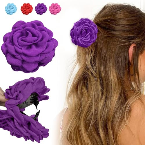 nailgeler Pinces à Cheveux, Barrette Fleur Roses Clip Multicolore, Artificielle Fleur Hair Clips pour Femmes et Filles, (Violet, Environ 9cm)