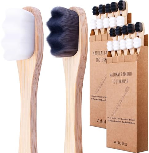 ECOETBOO Bamboo Micro-Nano Zahnbürsten, extra weiche Zahnbürste mit 20000 Borsten, entwickelt für empfindliches Zahnfleisch, Kinder, Erwachsene, Schwarz Weiß (Schwarz/Weiß 20p)