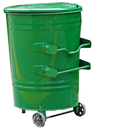HUHUCASE Poubelle extérieure Poubelle extérieure en métal de 240 L avec roulettes Poubelle ronde en fer de grande capacité Poubelle remorquable avec couvercle Conteneur à déchets à clapet Poubelle