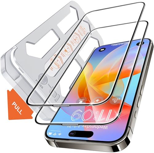 Tentoki Screen Protector for iPhone iPhone 15 Plus / 16 Plus /14 Pro Max, 1:1 Full Coverage Tempered Glass Film 9H+ Military-Grade Protection [Auto Dust Elimination] [No Bubbles] 2Pack