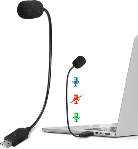 PALADOU Mini USB Microphone for Laptop, External Desktop Computer Small Mic, Condenser Portable Mic with Gooseneck & Mute Button, Compatible with PC and Mac, Plug & Play, for Meeting, Call Voice