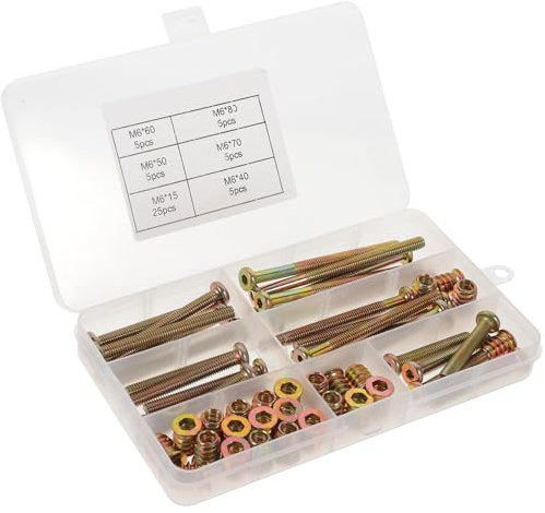 MUSISALY 25-teiliges Möbelschrauben-Set x 15 mm verzinkter Stahl Gewindeeinsätze Sortiment