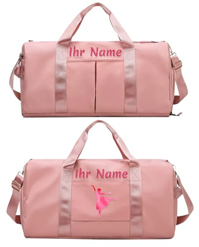 Borsa sportiva ricamata personalizzata, borsa da palestra personalizzata con borsa per l'idratazione e borsa per scarpe, borsa da viaggio per il fine settimana con tracolla Rosa