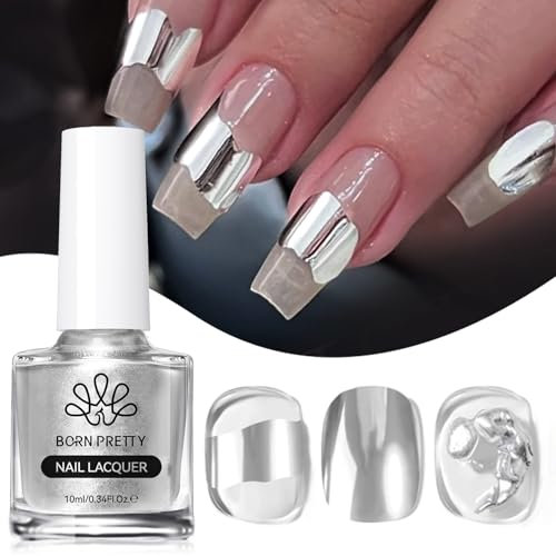 BORN PRETTY Metallic Silver Blooming Nail Polish 10ml Mirror Effect Blossom Nail Polish for Nail Decoration Air Dry, No U V/LED needed