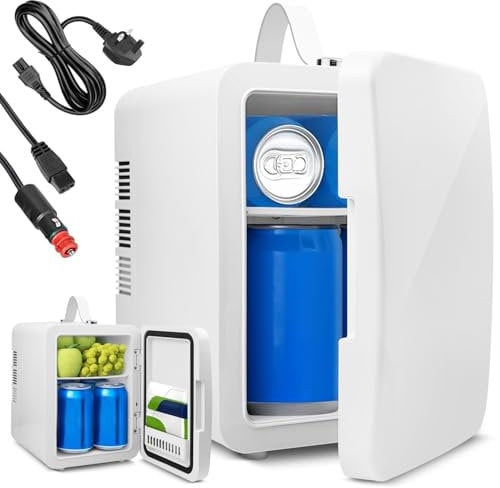 Ahalie Mini Fridge, 6L/6 Can Portable Cooling and Heating Mini Fridge, AC/DC Power, for Beverages and Cosmetics, Suitable for RVs, Cars, and Home Use, White