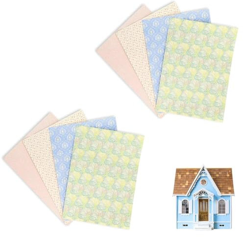 Agatige 2Pcs 1:12 Miniatures Dolls House Wallpaper, Cute Pattern Flooring Peel and Stick Mini Self Adhesive Dollhouse Accessories Stickers for Dollhouse Decoration