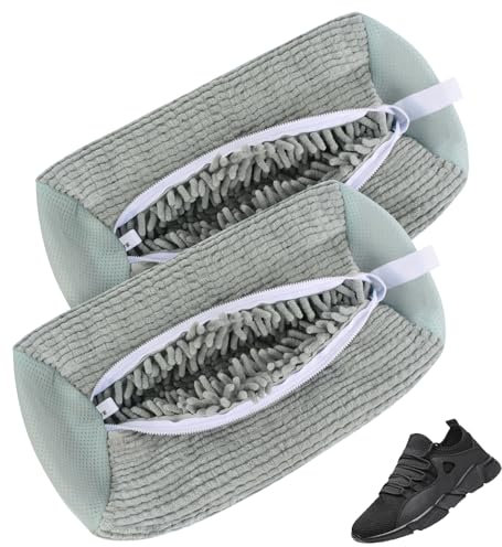 VIVOTE 2Pcs Shoes Wash Bag, Shoe Cleaning Laundry Bag for Washing Machine Reusable Shoe Washing Machine Bag Mesh Shoe Laundry Bags for Sneakers,Running Shoes 38X18cm,Grey