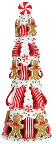 Christmas Paradise Deko Lebkuchenbaum 30cm Weihnachtliche Dekoration Tischdeko braun-weiß-rot