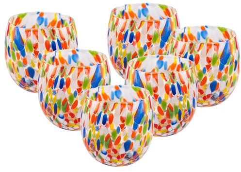 MurArt Bicchieri di Murano Set da 6 bicchieri da 350ml Collezione Marea in vetro soffiato a mano in lavorazione artigianale Made in Italy (Multicolor, Bicchiere 6pz)