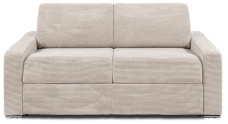 Vente-unique-Schlafsofa mit Matratze 3-Sitzer - Cord - Beige - Liegefläche 140 cm - Matratze 14 cm - CALITO