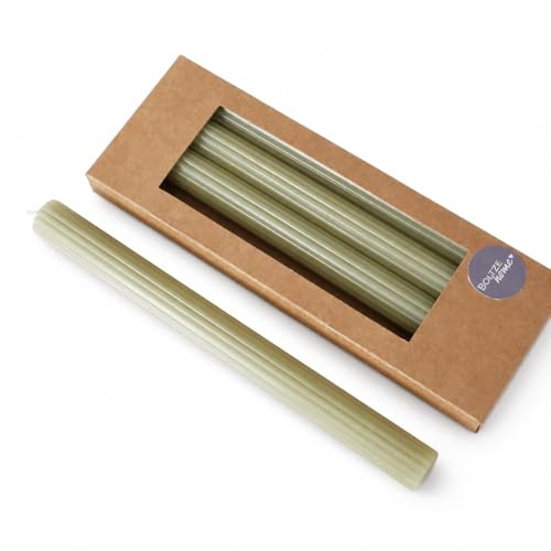 Stabkerzen Klassik mit Rillen, 4er Set Hellgrün, 25 cm x Ø 2,3 cm, geriffelte Tafelkerzen aus Paraffinwachs, elegante Dekokerzen für Tischdeko, Dinner & Feste