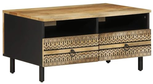 vidaXL Couchtisch, Beistelltisch mit Stauraum, Kaffeetisch Sofatisch für Wohnzimmer, Wohnzimmertisch, Modern, Schwarz Raues Mangoholz