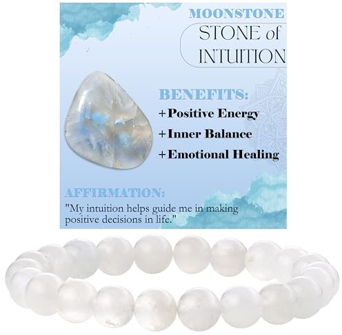 Bivei Mondstein - Intuition Perlenarmband für Frauen 8mm Semi Precious Natural Stone Stretch elastischen Schmuck Yoga Geschenke