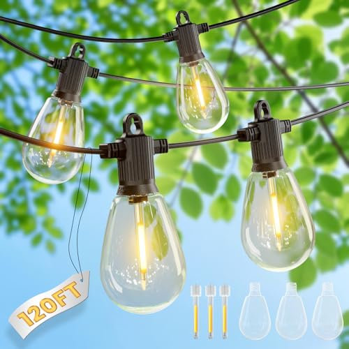 ZOTOYI 120FT IP65 Outdoor Festoon Lights with 55+3 Plastic Shatterproof Bulbs(S14) Dimming Support (dimmer not Included), 36.5M Mains Powered Garden Lights for Pub Gathering Party Camping, Warm White