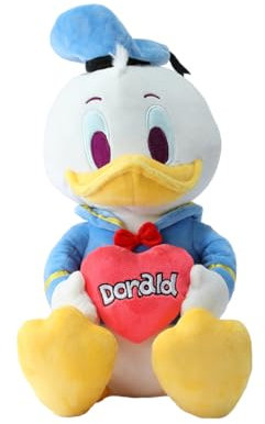MINISO Donald Duck Kuscheltier 30cm Baby, Disney Donald Plüschtier mit Hält Herz, Niedlich Duck Disney Stofftier Schmusetier Groß, Donald Duck Figure für Mädchen Jungen, Valentine's Day Geschenk