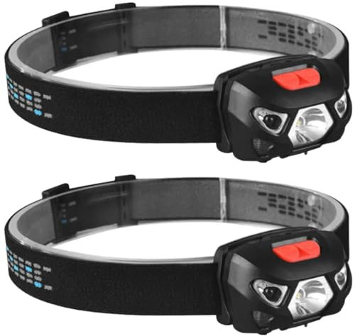 YverLand Linterna Frontal LED Recargable 2000 Lúmenes USB-C con Sensor de Movimiento, Luz Ajustable, Resistente Agua y Polvo, Ideal Pesca, Camping, Trabajo y Deportes (2 Unidades Batería Recargable)