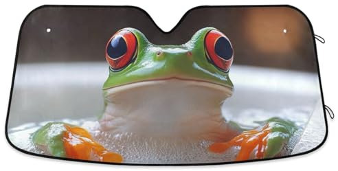Windschutzscheiben-Sonnenschutz, lustiger Frosch, faltbare Frontscheibenabdeckung, Windschutzscheiben-Hitzeschild (S)
