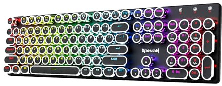 Redragon Wireless Typewriter Style Mechanical Gaming Keyboard, Black