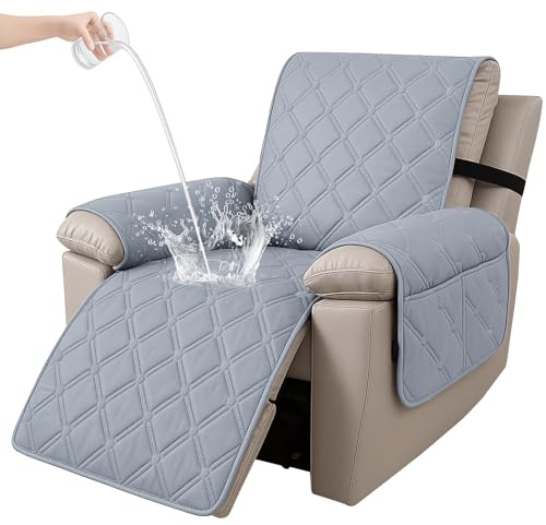 Ystyle 100% Étanche Housse Fauteuil Relax Inclinable Electrique, Antidérapant Protection Fauteuil Relax 1 Place avec Poches Latérales, Lavable Housse de Fauteuil Inclinable, Gris Clair