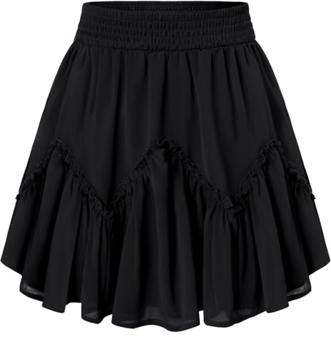 SCARLET DARKNESS Women's Mini Skirt Elastic High Waist Ruffles Chiffon Short Skirts for Beach Club Party