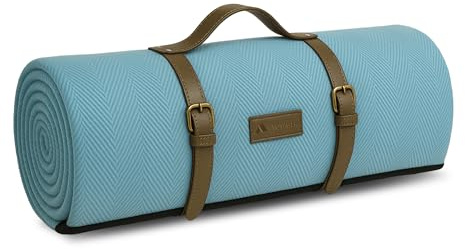 Voyager Picnic Blanket – Blue Herringbone Extra Large Outdoor Rug 200x200cm – Waterproof & Sandproof Mat for 6-8 People – Foldable with Handle – Stylish Camping & Beach Blanket