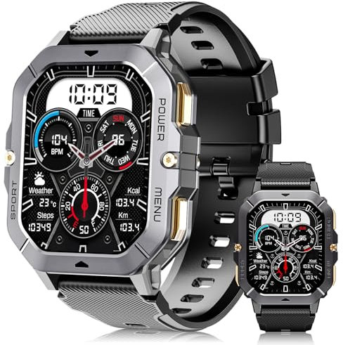 OUKITEL Smartwatch Uomo,Orologio Militare Uomo Fitness con Chiamate Bluetooth, 2,02 Pollici Rugged Smart Watch Impermeabile, 410mAh Sonno 100+ Modalità Sport per Android iOS