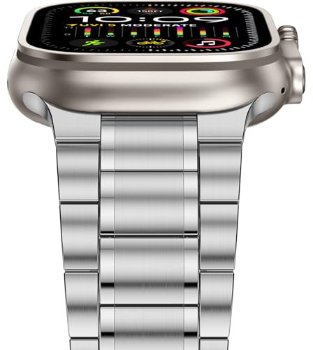 Anlinser Compatibile con Cinturino Apple Watch 49mm 46mm 45mm 44mm 42mm, Cinque Link Cinturini Metallo in Acciaio Inossidabile per iWatch Ultra 2 Serie 10 9 8 7 6 5-1 SE (Argento)