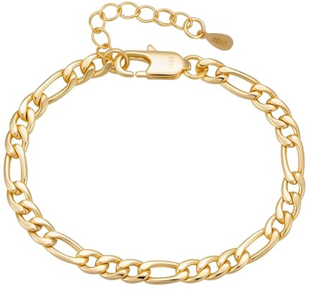 DORANA Gold Armband Damen Figaro Kettenarmband für Frauen Fade-Proof Figaro Armbänder Geschenk für Sie,5mm dick
