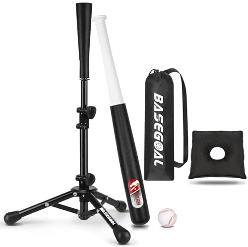 BaseGoal Baseball Tee for Kids,Batting Tee,Softball Tee,Youth Hitting Tee,Teeball Tee,Travel Tee,with Baseball Bat, Easy Adjustable Height