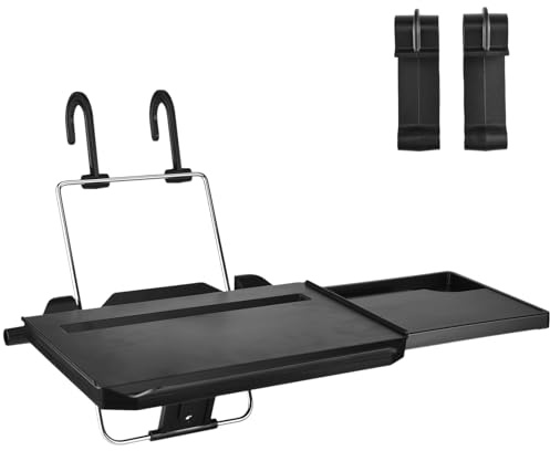 Mulcort Lenkrad Tablett Auto, Verstellbar Rücksitz Auto Kopfstützen Tablett mit Schublade, Tablet-Slot und Becherhalter, 10kg Kapazität, Ausziehbare Schublade, Tablet Nut