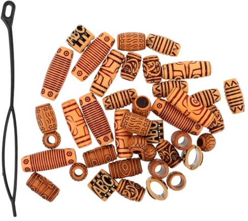 DEARMAMY 40 pcs Dreadlock Beads with Tool Large Hole Wooden Hair Beads for Braids Braiding Beads and Hair Extensions Beads for Women DIY Accessories for Daily Wear Parties and Dreadlocks