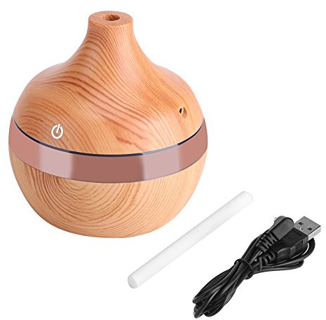 Nikou Aroma Diffuser, 300ml Luftbefeuchter Diffuser mit Ätherische Öle, USB 7 Farben LED Touch Holzmaserung Luftbefeuchter Reiniger Öl Diffusor für Zuhause, Büro, Oder, Yoga