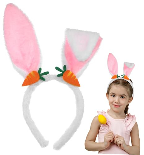 minkissy Plüsch Hasenohren Stirnband Ostern Haarreif mit Karotten Deko Weiches Bequemes Kostüm Accessoire für Damen Geburtstagsfeiern Bühne Karneval
