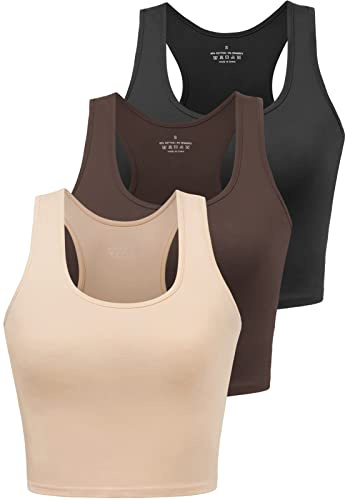 BryticFlow Damen Crop Top 3er Pack – Baumwolle Sportshirt mit Racerback Yoga Gym