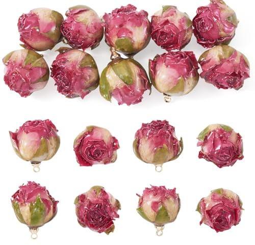 Beadthoven - Ciondoli artigianali a forma di rosa secca, con resina epossidica, per orecchini fai da te, collane, ciondoli per telefono, portachiavi, creazione di gioielli
