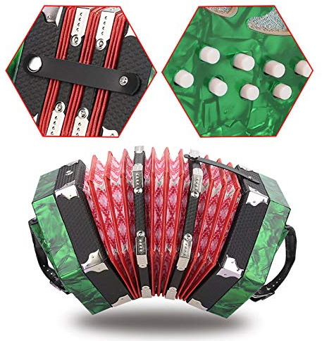 Walfront Instrumento Musical Concertina de Acordeón Profesional de 20 Botones Verde, Material ABS Liviano, Fácil de Aprender, Adecuado para Todas las Edades (GREEN)