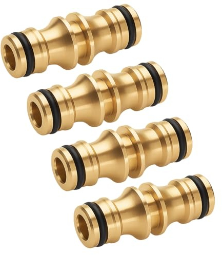 4PCS Brass Double Male Hose Connectors, Solid Brass Hose End Connector Extender for Garden Hose, Hose Pipe, Watering and Irrigation Systems, Quick Coupling Adapter for Garden Hose Joiner