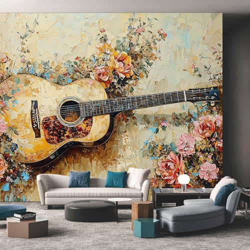 Genérico Papel Pintado Pared Guitarra Papel Pintado Pared Dormitorio Pintura al Óleo Instrumento, Salon Tejido No Tejido Decoración del Hogar 350x256 W&31
