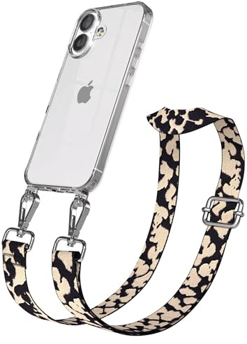 EAZY CASE Handykette - Verstellbares Taschenband kompatibel mit iPhone 17, Schulterriemen, Handykordel mit Silikon Hülle, Umhängetasche, Taupe Camouflage Silber