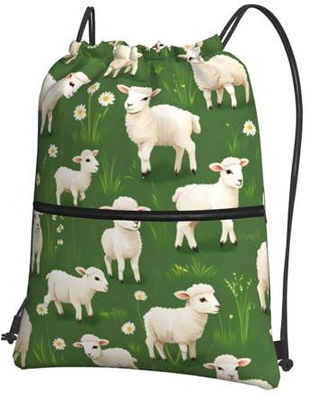 SMAZDFXX Damen- und Herren-Rucksack mit Ziegen- und Blumenmuster, Kordelzug und Reißverschlusstasche