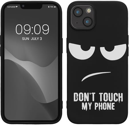 kwmobile Hülle kompatibel mit Apple iPhone 13 - Handyhülle Silikon Case - Don't Touch My Phone Weiß Schwarz