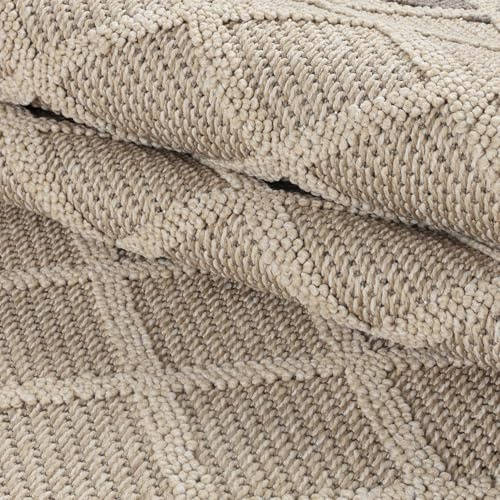 KADIMA DESIGN Outdoor Teppich Rauten-Design Wetterfest UV-Beständig Waschbar Strapazierfähig Langlebig Läufer Beige 80x250 cm Terrasse Balkon Fußbodenheizung geeignet | Cortina