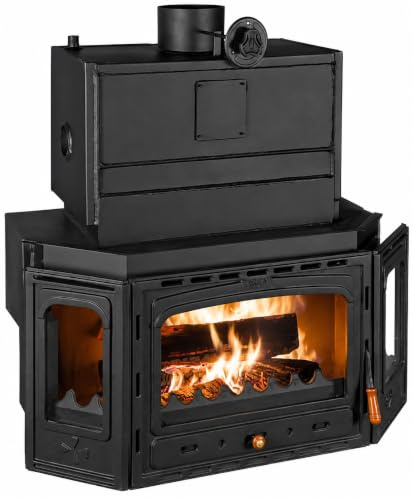 Prity TC W35 Kamineinsatz wasserführend | 40 kW Gesamtleistung (5 kW Luft + 35 kW Wasser) | Ø 200 mm Rauchrohr | Gusseisentür | 58 l Wassertank | Für Zentralheizungssysteme