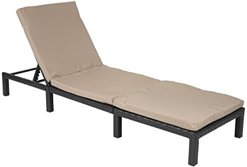 Mendler Poly-Rattan Sonnenliege HWC-A51, Relaxliege Gartenliege Liege Basic - anthrazit, Kissen Creme