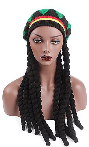 Pluto & Fox Unisex Damen Herren Erwachsene Reggae Hut Jamaika Mütze mit Perücke Dreadlocks Bob Marley Fancy Kleid (Grün)