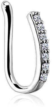 Tapsi´s Coolbodyart® Nasenpiercingfake Nasenclip Gebogen Messing Linie mit 7 Zirkonia