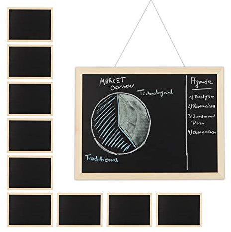 Relaxdays 10 x Kreidetafel mit Holzrahmen, abwischbare Tafel, Büro Memoboard, Wandtafel zum Aufhängen, 30 x 40 cm, schwarz