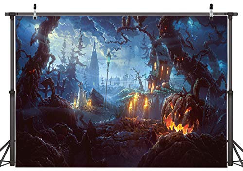AIIKES 7x5FT Fotografie Kulissen Halloween Schloss Terror Baum Kürbis Hintergrund Familie Parteien Dekorative Kulissen Baby Geburtstag Neugeborenen Dusche Hintergründe Foto Booth Studio 11-645