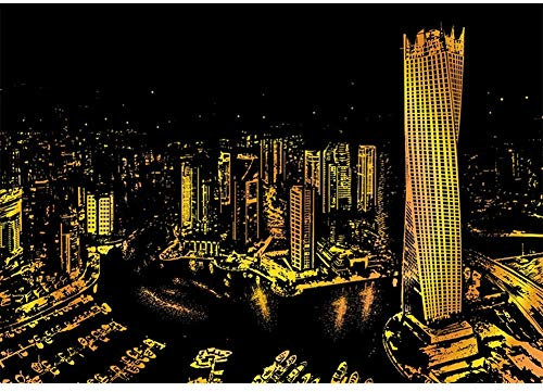 Kratzbilder Set Scratch Art Paper Set Berühmte Nachtansicht der Stadt Gold Scratch Notepad für Erwachsene Kinder Wandbild DIY (Dubai)